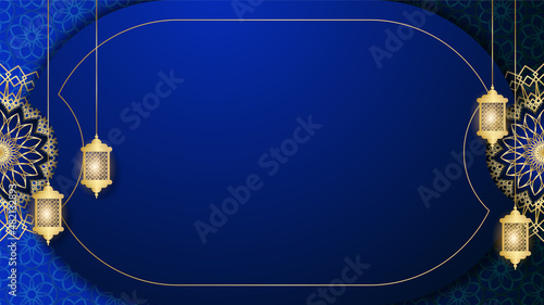 Elegant Mandala arabic golden blue Islamic design background