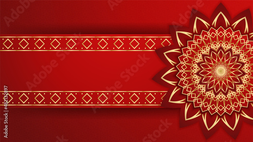 Beautiful Mandala hanging lantern arabic red Islamic design background