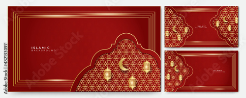 Beautiful Mandala hanging lantern arabic red Islamic design background