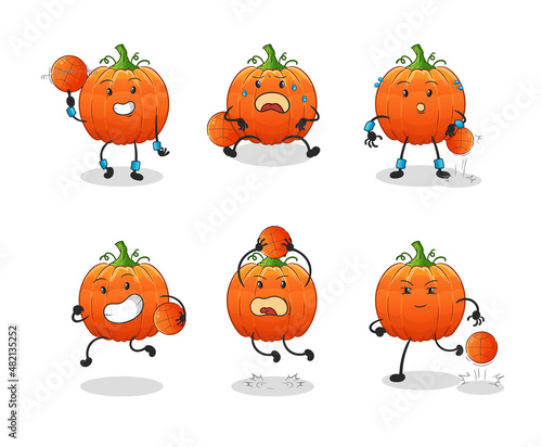 pumpkin basketball player group character. mascot vector