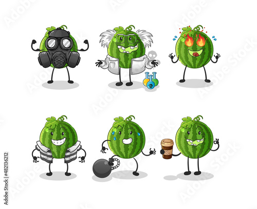 watermelon villain group character. cartoon mascot vector