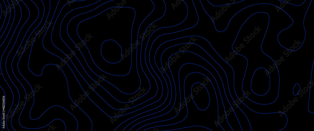 Seamless vector topographic map background white on dark. Line ...