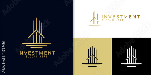 tower city abstract geometry simple logo. linear building symbol or icon concept for property invest, hotel, apartment, real estate logo