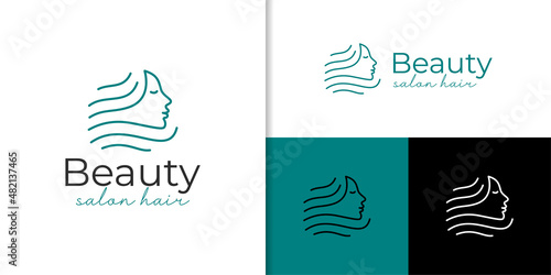 feminine luxury and Beauty woman hair salon linear logo. nature cosmetic, skin care business logo design