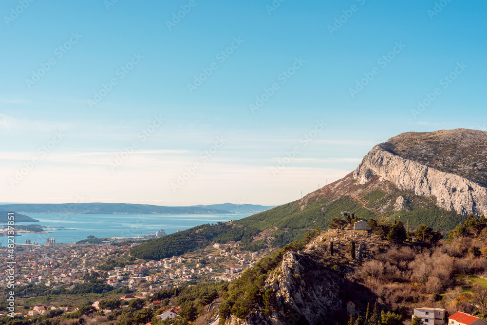 Scenic view from Klis fortress to the city of Split and Adriatic sea, Croatia Scenic view from Klis fortress to the city of Split and Adriatic sea, Croatia