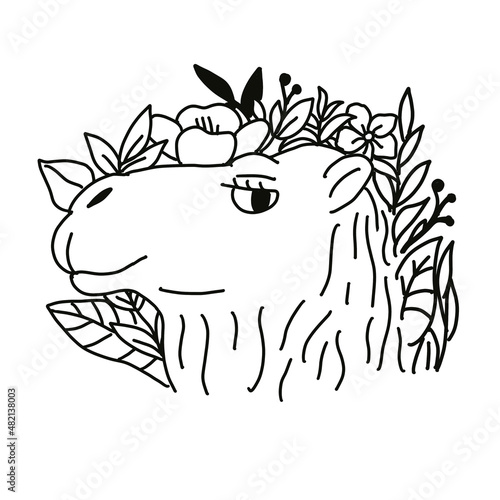 modern lineart  style camel and flower