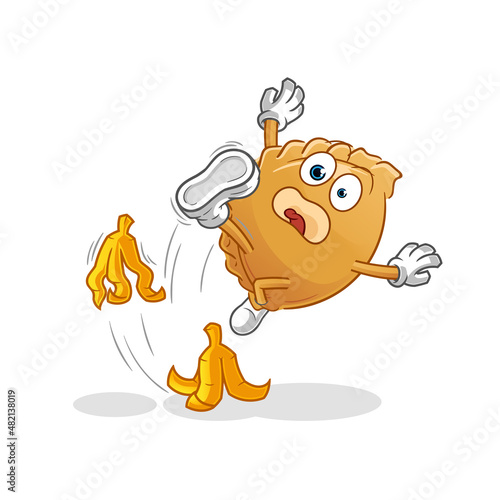 dumpling slipped on banana. cartoon mascot vector