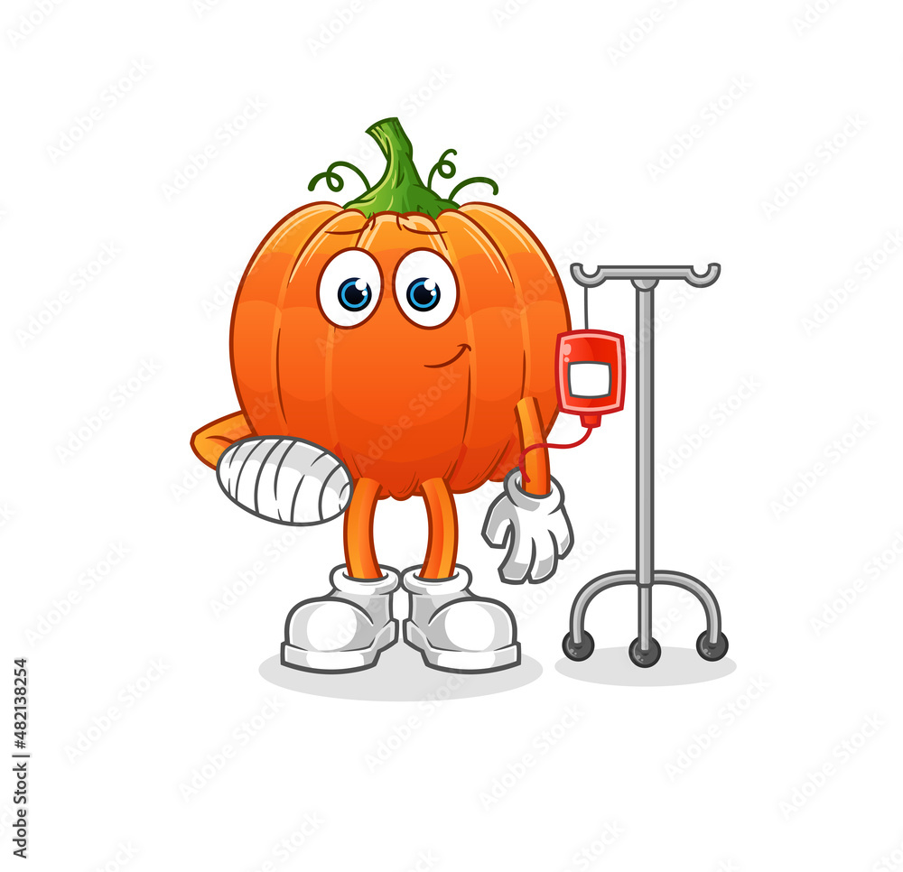 pumpkin sick in IV illustration. character vector