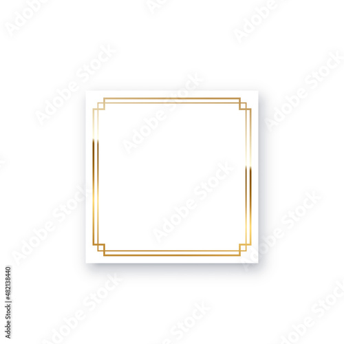 White square with gold frame, elegant decor object with shine border
