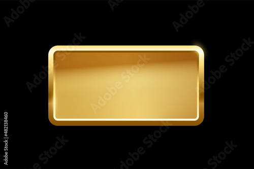 Gold rectangle button with frame, 3d golden glossy elegant design for empty emblem