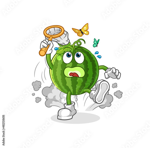 watermelon catch butterfly illustration. character vector