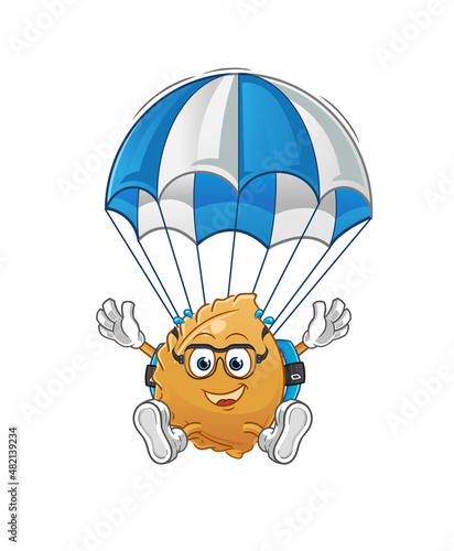 dumpling skydiving character. cartoon mascot vector