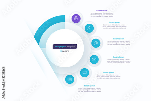 Six option circle infographic design template. Vector illustration