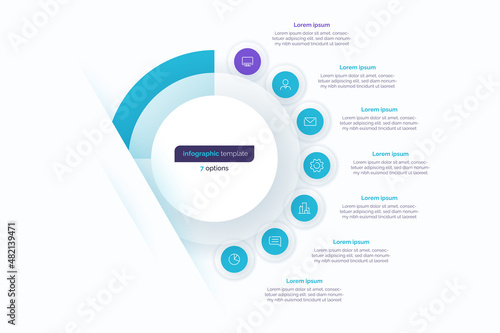Seven option circle infographic design template. Vector illustration