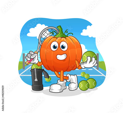pumpkin plays tennis illustration. character vector