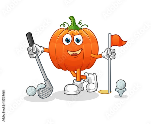 pumpkin playing golf vector. cartoon character