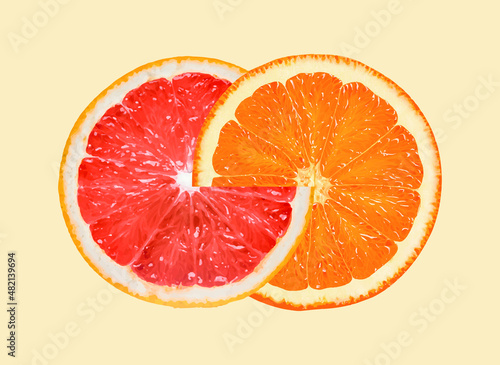 intertwined grapefruit and orange. summer fruits