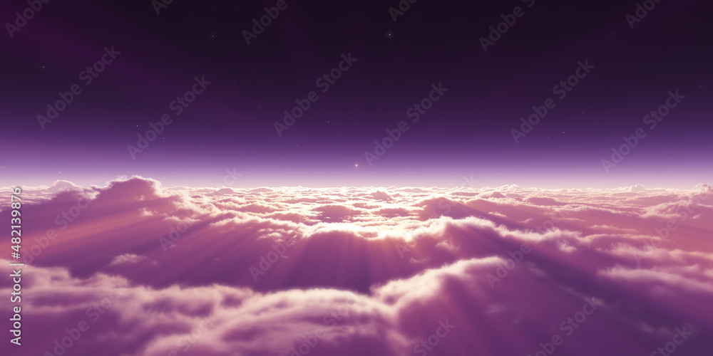 dream fly above clouds ray light