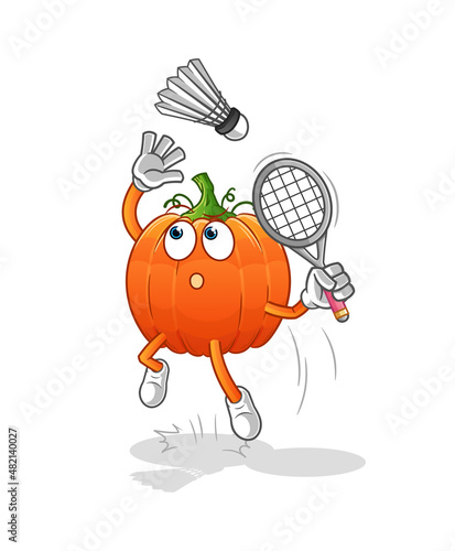 pumpkin smash at badminton cartoon. cartoon mascot vector
