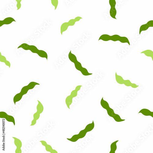 Seamless endless pattern with green bean peas vegetable in cartoon hand drawn style on white background for textile, web design, packaging