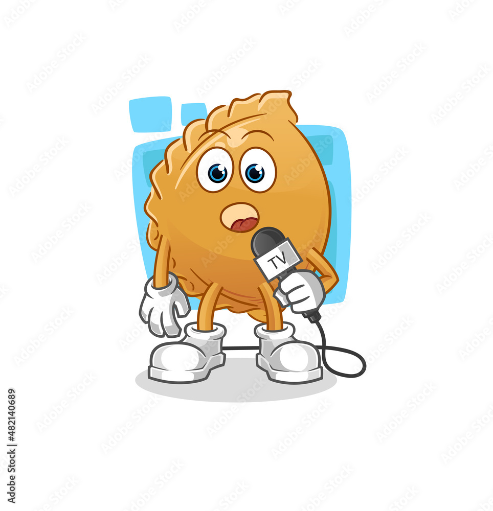 dumpling tv reporter cartoon. cartoon mascot vector dumpling tv reporter cartoon. cartoon mascot vector