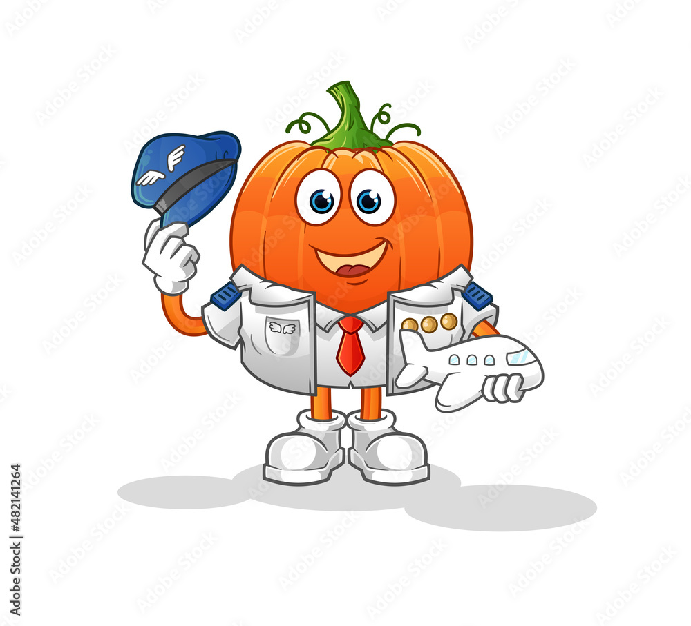 Obraz premium pumpkin pilot mascot. cartoon vector