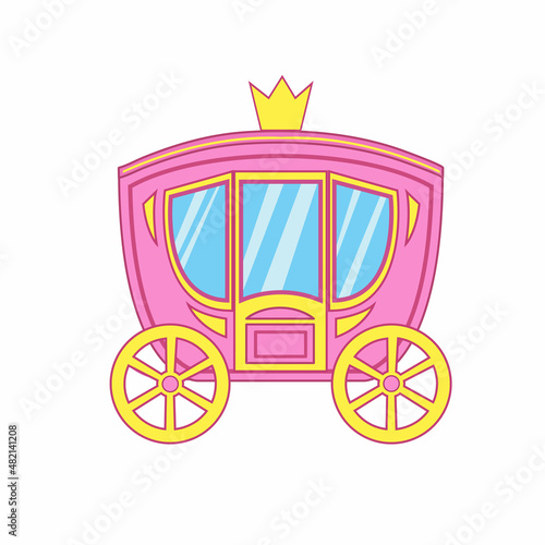 Pink carriage princess. Vector illustration beautiful cartoon vintage trolley Cinderella. 