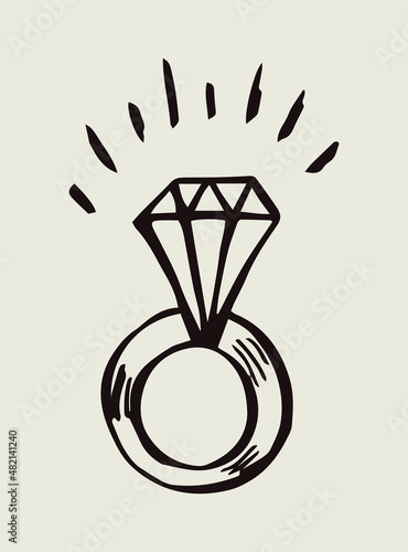 A ring with a diamond. Graphic hand drawn illustration. Vector.