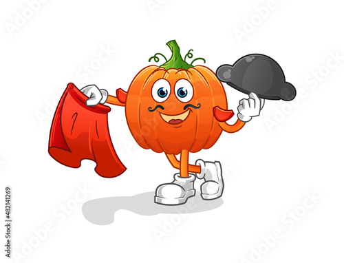 pumpkin matador with red cloth illustration. character vector