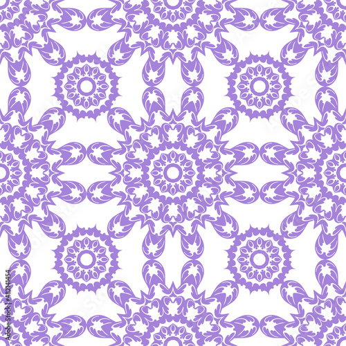 Floral seamless background. Graphic drawing in purple tones on a white background.