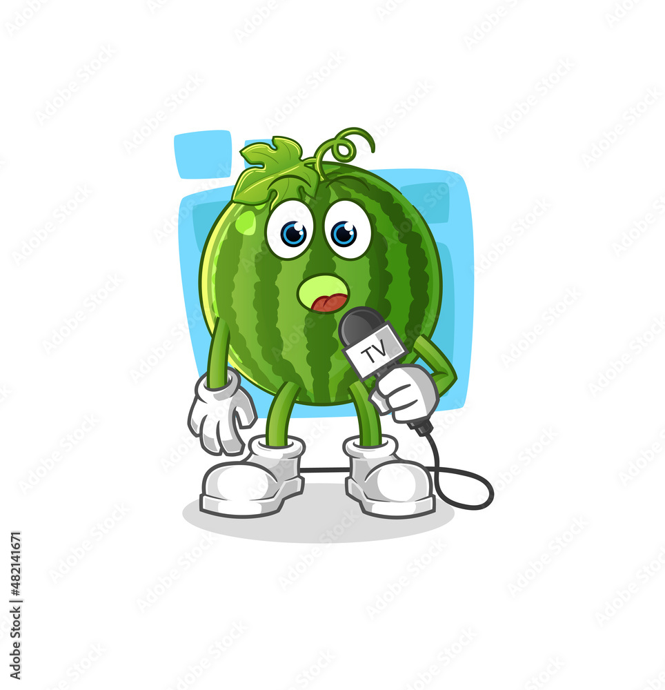 watermelon tv reporter cartoon. cartoon mascot vector watermelon tv reporter cartoon. cartoon mascot vector