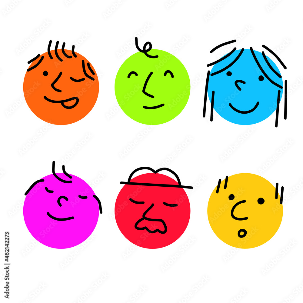 Fototapeta premium Set of Various bright basic Geometric Figures with face emotions.
