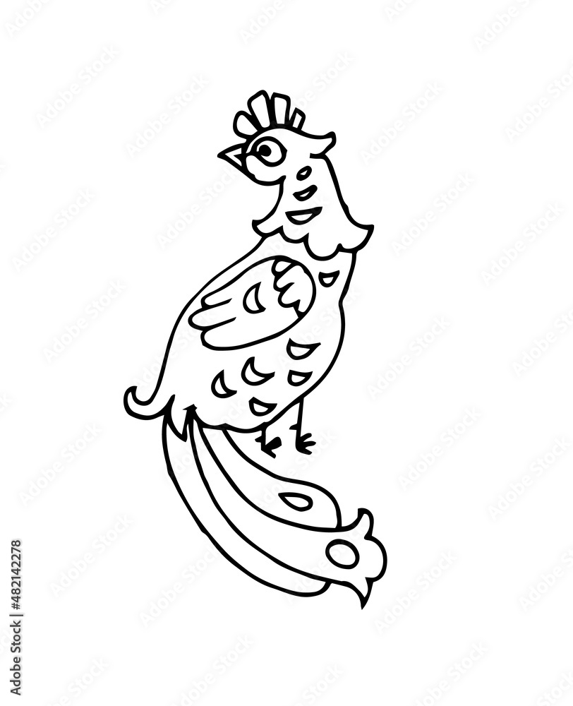 Funny bird in style of doodles. Fabulous cartoon character. Outline sketch. Hand drawing isolated on a white background. Vector Funny bird in style of doodles. Fabulous cartoon character. Outline sketch. Hand drawing isolated on a white background. Vector
