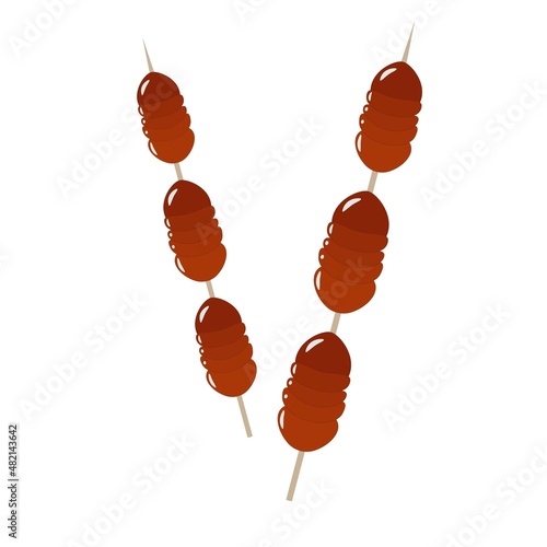 silkworm larva fried on a skewer Asian food delicacy vector drawing