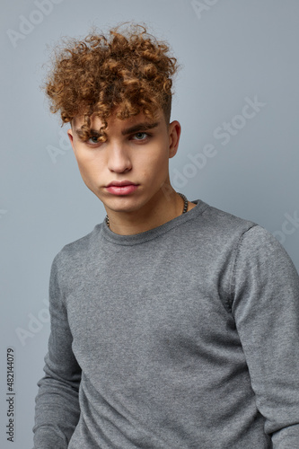 handsome young man posing stylish clothes model isolated background