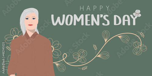 Happy women's day illustration with old woman