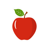 Red apple with green leaves. Simple flat design. Isolated on white background vector illustration.