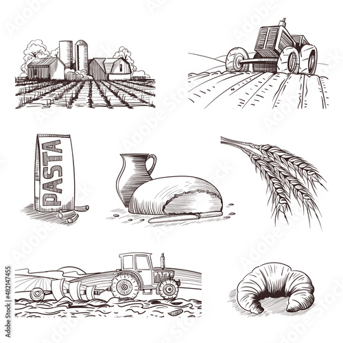 Set of hand drawings on bread theme.