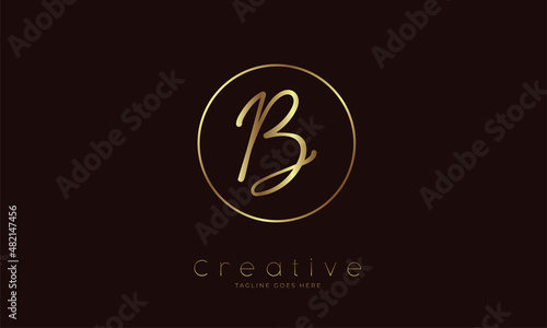 Initial B Logo. hand drawn letter B in circle with gold colour. usable for business. personal and company logos. vector illustration