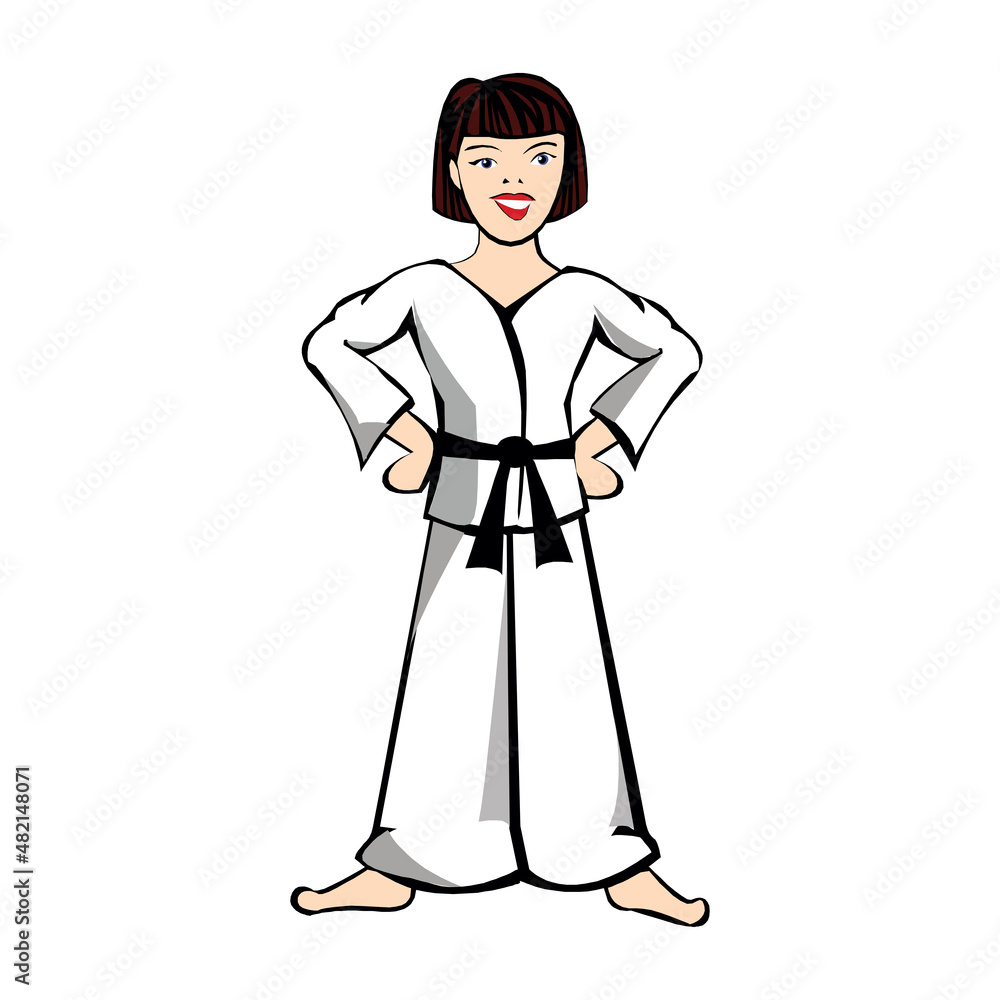Fighting Girl in kimono isolated on a white background in EPS10