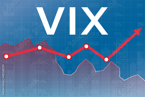 Increased volatility (VIX index) in financial markets, the likelihood of a crisis. Text Volatility on blue finance background