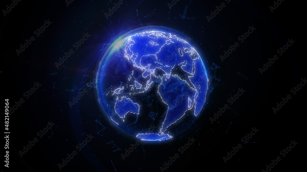 Abstract Digital Scifi Futuristic Blue Earth Spinning Concept Illustration Object Background.