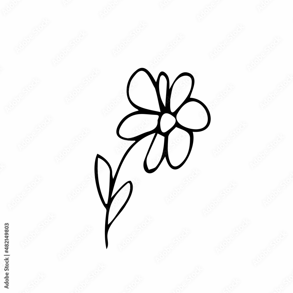 Flower icon. Hand drawn simple black outline vector illustration clip ...