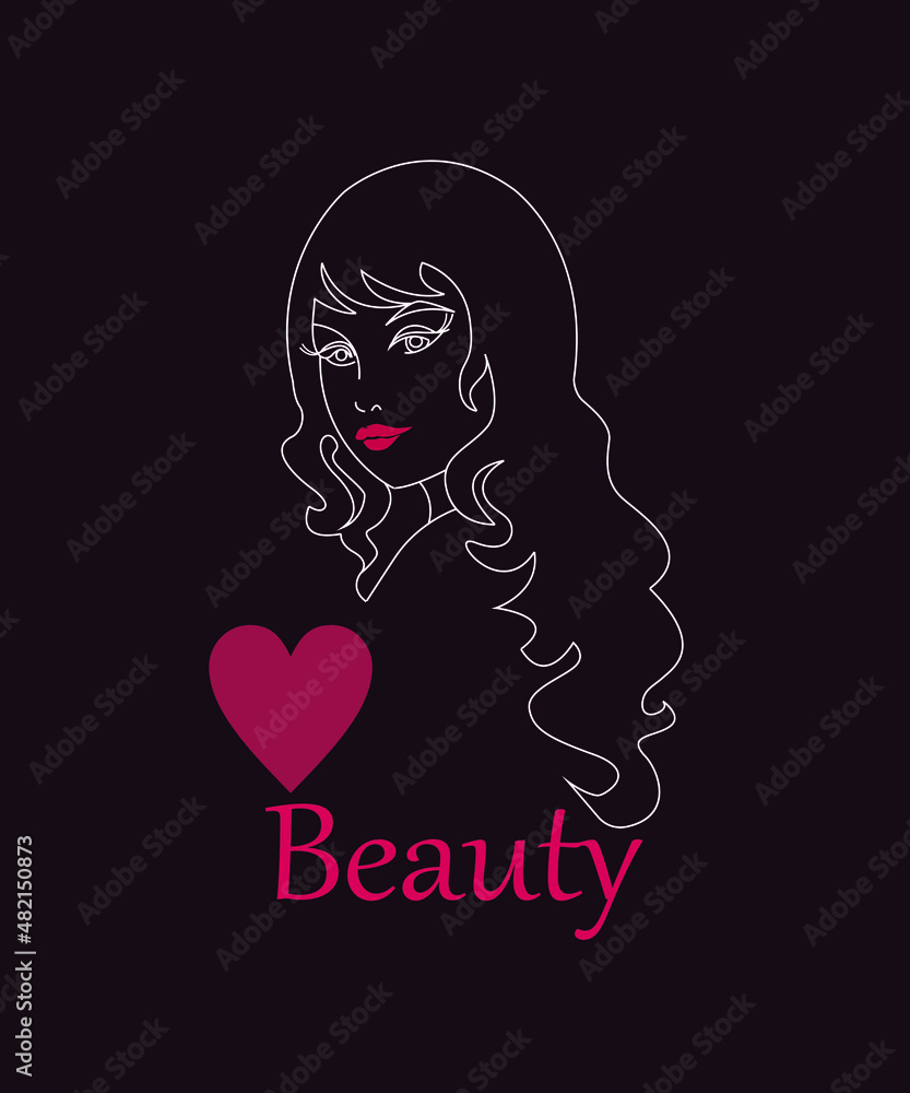 Illustration beuty lady. Drawing of a girl with a heart, Valentine,s day.