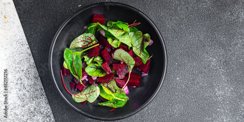 beetroot salad mix leaves green beet vegetable fresh dietary healthy meal food diet snack on the table copy space food background rustic top view keto or paleo diet veggie vegan or vegetarian food