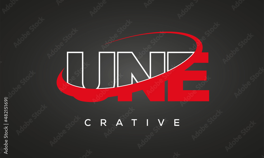 UNE creative letters logo with 360 symbol Logo design
