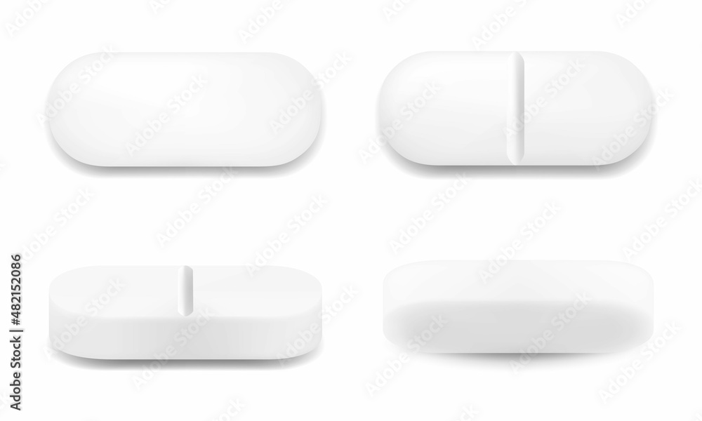 Realistic oval pills isolated on white background. Can be used for medical and cosmetic. 3d vector illustration, Isolated on white background. Realistic oval pills isolated on white background. Can be used for medical and cosmetic. 3d vector illustration, Isolated on white background.