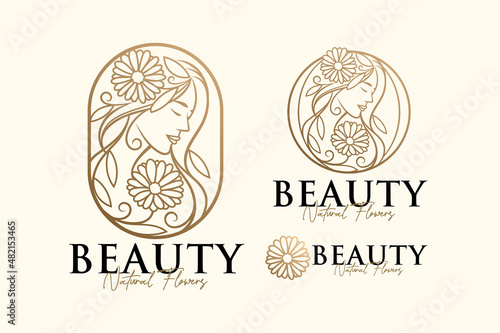 line art gold beauty logo template