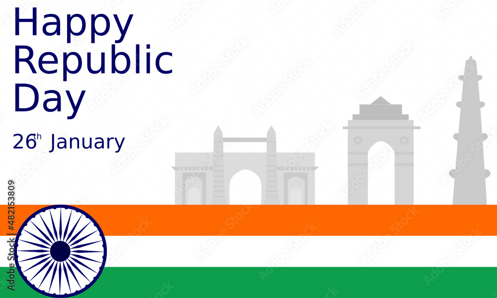 26th January Indian Happy Republic Day with Indian Flag and monuments