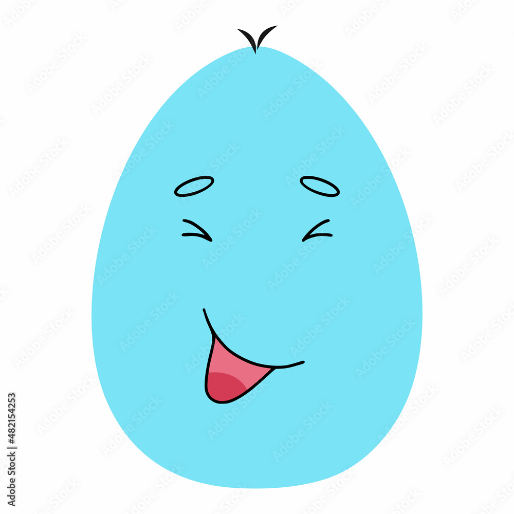 Cheerful blue egg is laughing. Vector sticker for Easter. Postcard decor element. Cheerful blue egg is laughing. Vector sticker for Easter. Postcard decor element.